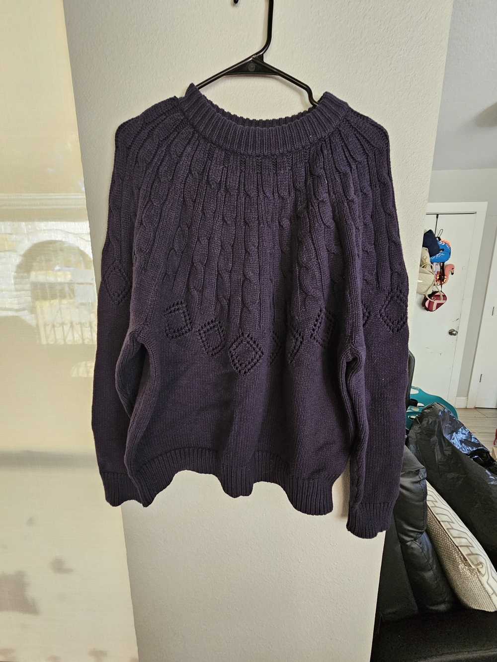 Classic Cable Knit Navy Women's Sweater